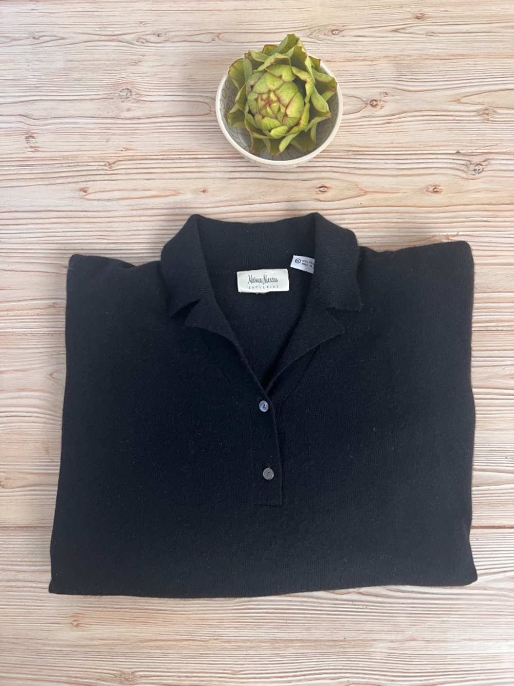 Neiman Marcus Exclusive 100% Cashmere Black Polo Sweater XL - Picture 2 of 7